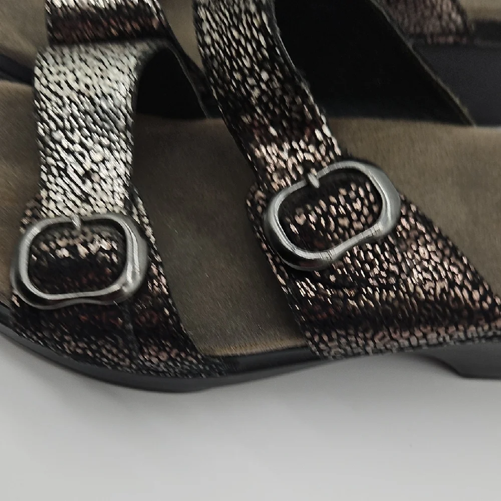 Dansko Black and Silver Wedge Sandals